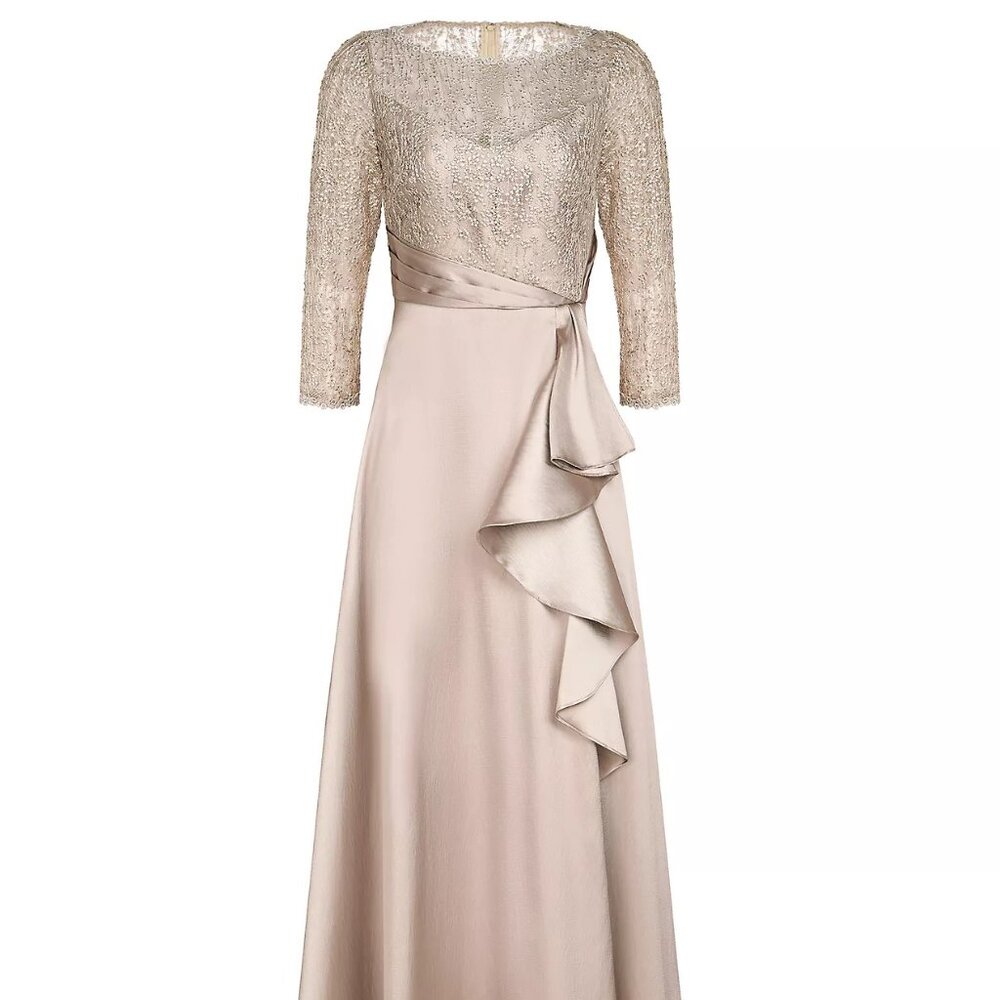 Theia Champagne Lace and Satin Wedding Dress